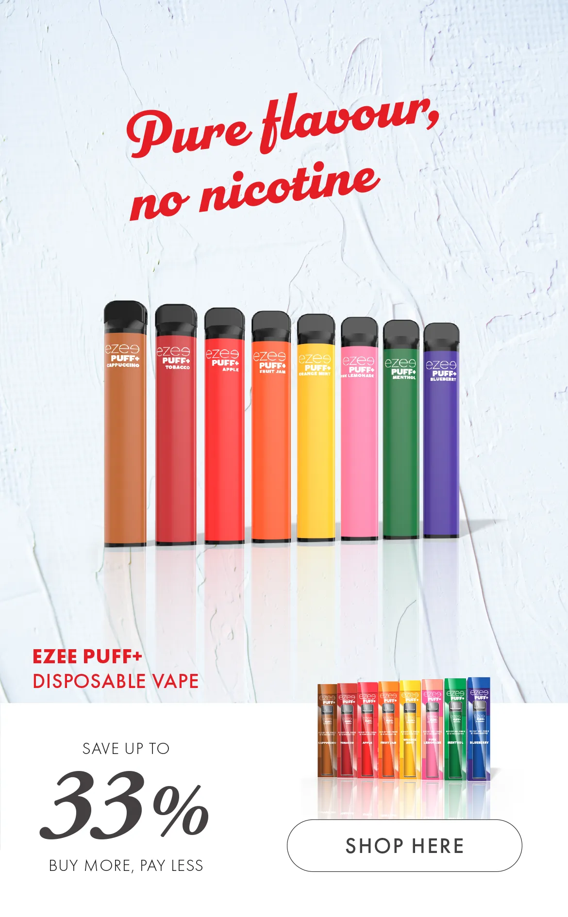 ezee puff disposable vape e-cigarette 600 puffs no nicotine free