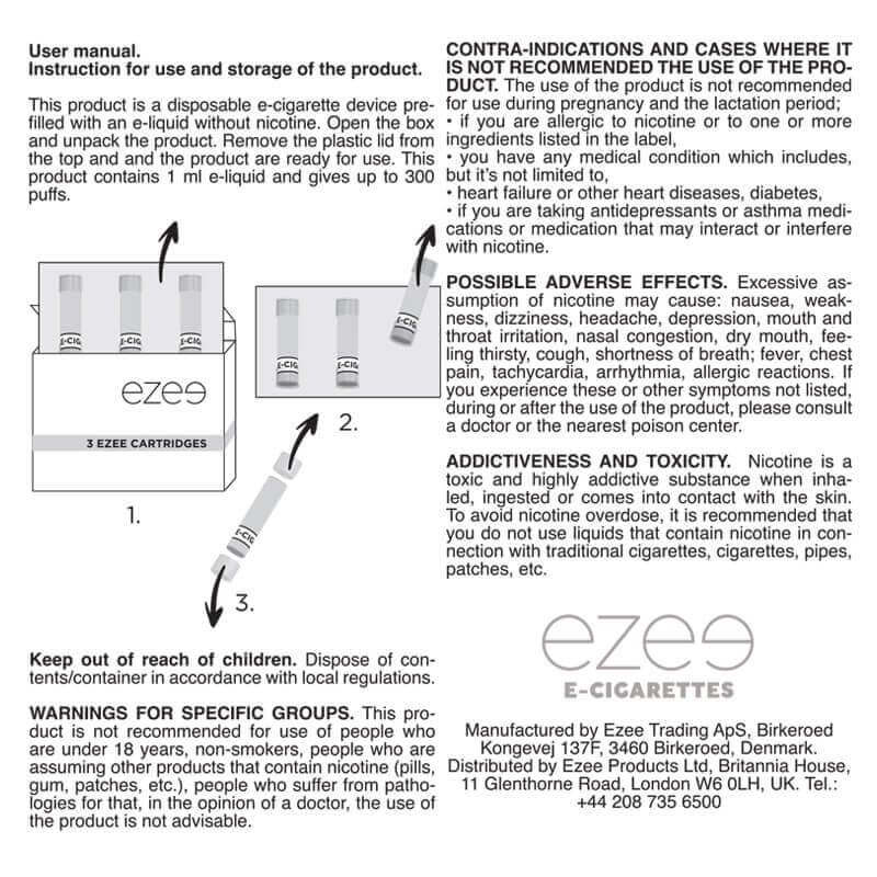 Ezee Cigalike Cartridges Tobacco Nicotine free 36 pcs.