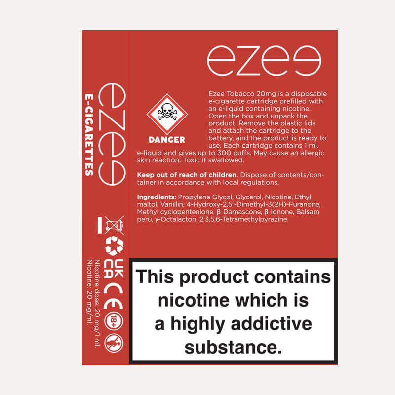 Ezee Cigalike Cartridges Tobacco 20mg/ml Nicotine 3 pcs.