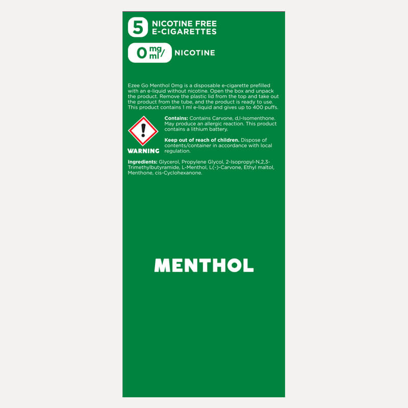 Ezee Go Disposable Vape Menthol Nicotine free 5 pcs.