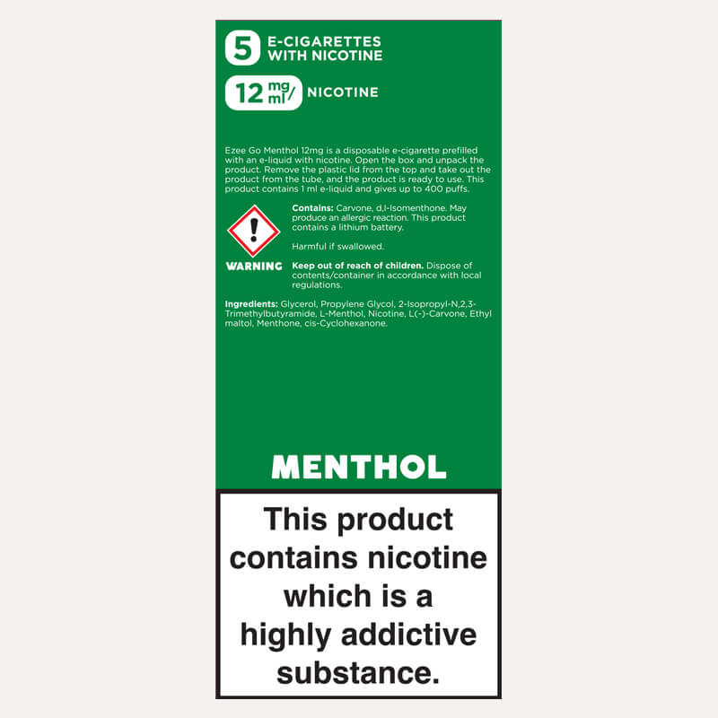 Ezee Go Disposable Vape Menthol 12mg/ml Nicotine 5 pcs.