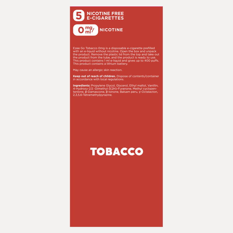 Ezee Go Disposable Vape Tobacco Nicotine free 5 pcs.