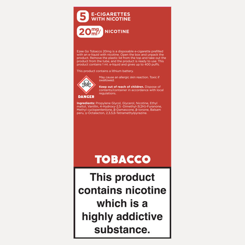 Ezee Go Disposable Vape Tobacco 20mg/ml Nicotine 5 pcs.