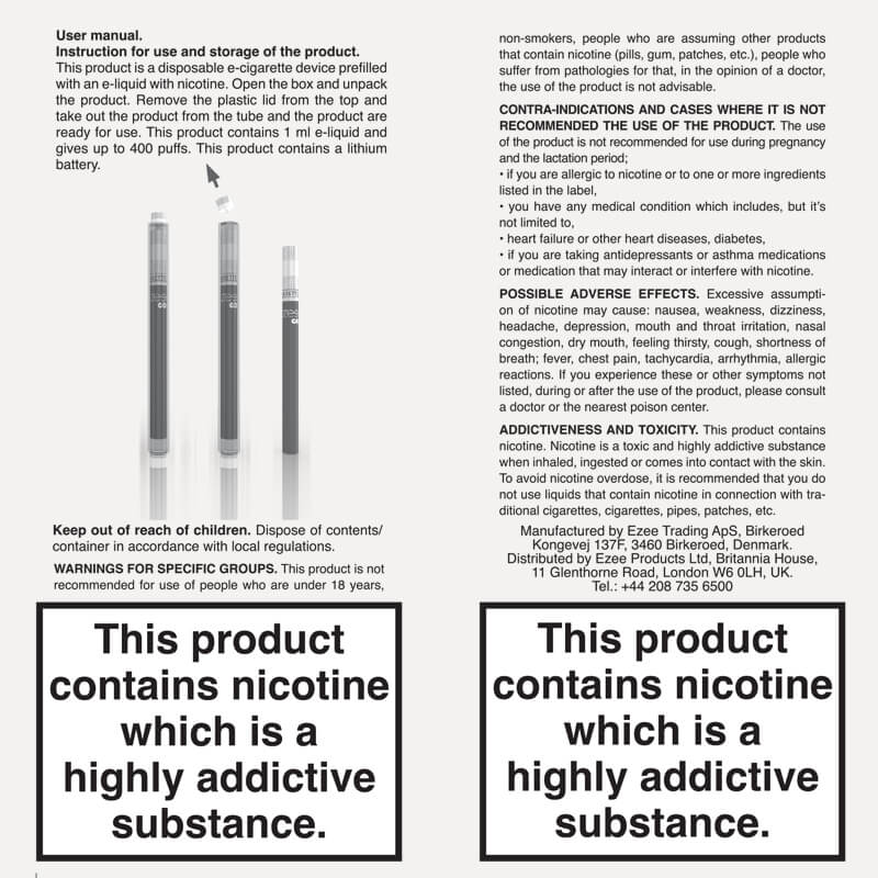 Ezee Go Disposable Vape Tobacco 12mg/ml Nicotine 5 pcs.