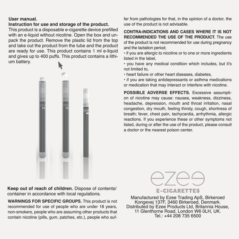 Ezee Go Disposable Vape Menthol Nicotine free 5 pcs.