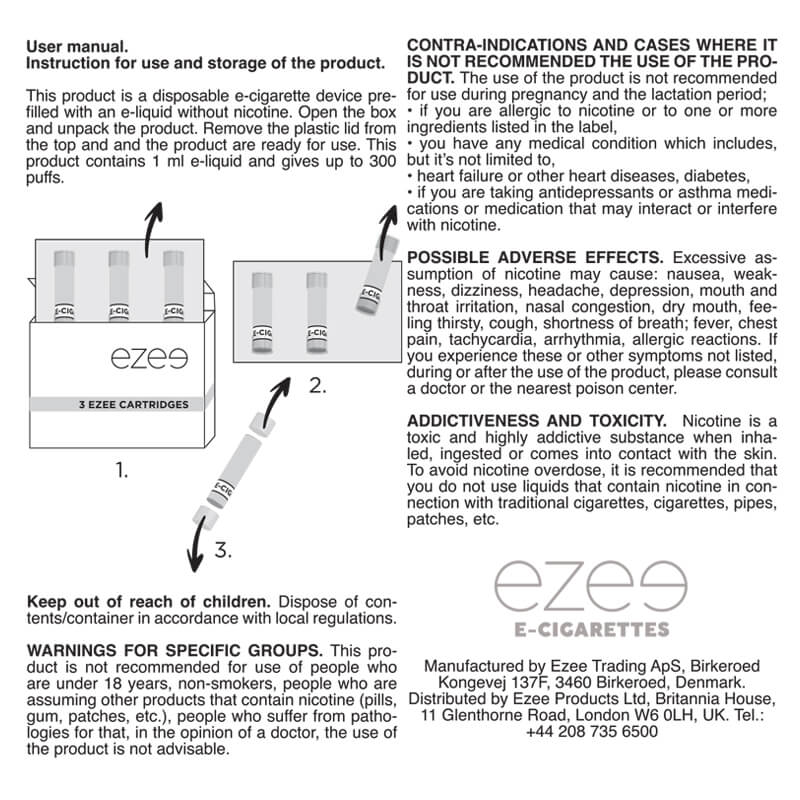 Ezee Cigalike Cartridges Menthol Nicotine free 3 pcs.