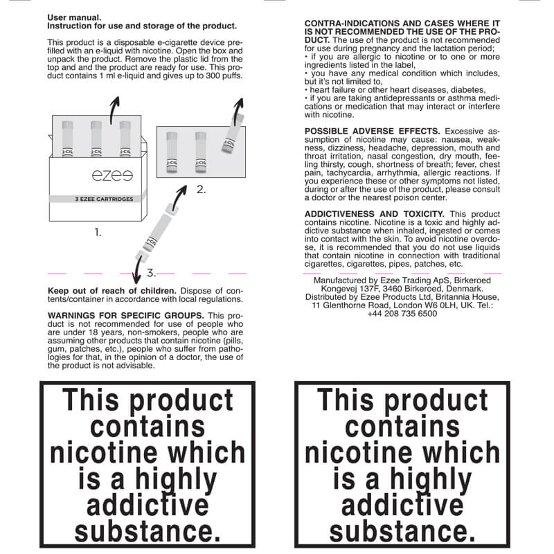 Ezee Cigalike Cartridges Tobacco 20mg/ml Nicotine 3 pcs.