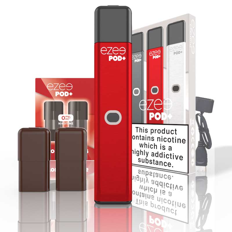 disposable vape pod starter kit ezee pod+ tobacco red color flavor nicotine no nicotine