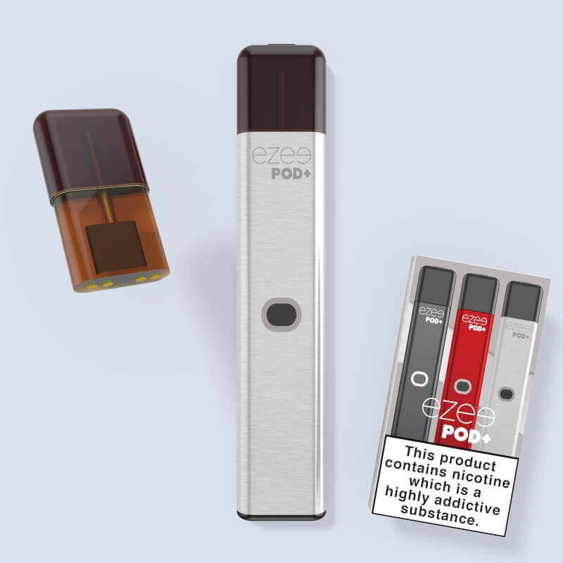 disposable vape pod starter kit ezee pod+ tobacco silver color flavor nicotine 20mg nicotine