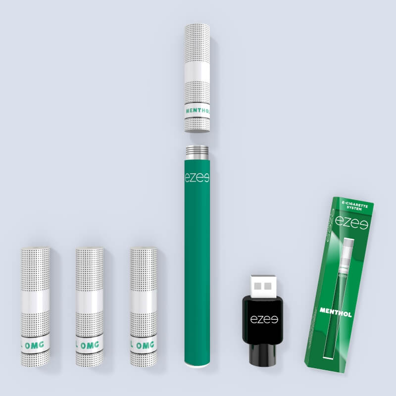 ezee e-cigarette starter kit menthol no nicotine 3 cartridges rechargeable battery